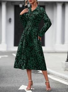 SHEIN Clasi Spring/Autumn Casual All-Over Print Cinched Waist Button Front Shirt Dress Maxi Women Outfit Fall Cloth For Women - Multicolor - View 5