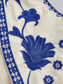 Chiquease Áo khoác không tay viền bất đối xứng họa tiết hoa cổ điển - Màu xanh lam - Xem 3