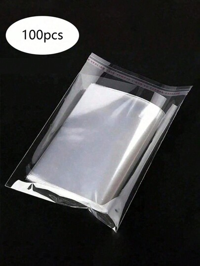 SHEIN 100 Pcs Self-Adhesive Sealing Clear Opp Bags, Resealable Plastic Bags For Large-Scale Packaging Of Small Gifts, Party Favors, And Toys,Suitable For Items Of Different Sizes, S/M/L/Xl, Can Be Used For Clothes, Shirts, Pants, Food, Paint, Party Gifts Packaging,Solid Packaging Bags For Holiday Gift Giving