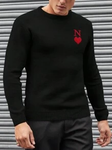 RueChic Men Letter And Heart Printed Regular Sweater - Black - View 3