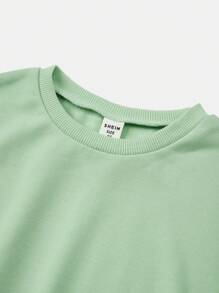 SHEIN Toddler Girls' Basic Oversized Round Neck Long Sleeve Sweatshirt - Mint Green - View 3