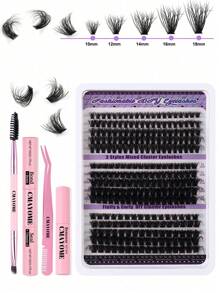 270 /300PCS DIY Lash Extension Kit, 10-18mm Length Mixed Black Single Eyelash Set, D30+D40+D50/60D+80D+100D Black D Curl Eyelash Bundle Extension Kit, Large Capacity Cluster False Eyelashes, Including Mascara Brush Tweezers Double Tip Adhesive Eyelash Removal Cream, For Home And Travel