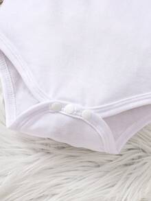 女婴白色长袖连体衣 + 可爱小狗印花围兜裙 2 件套 - 橘色 - 查看 5