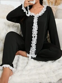 Bộ chắp vá ren khối cảm ứng mềm mại thông thường - màu đen - Xem 1