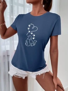 INAWLY Women Short Sleeve Summer Casual T-Shirts With Dog/Cat Paw, Heart Or Pet Owner Gift Graphic Designs Graphic Tees Women Tops