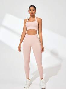 Velisys Velisys 16pcs Women Solid Color Cropped Tank Top And Leggings Sports Set - Multicolor - View 4