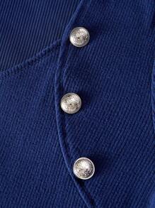 SHEIN MOD Vestido azul marino de estilo vintage con decoración de botones, para mujeres de talla grande