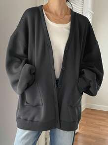 DAZY Women's Casual Loose Front Open Fleece Hooded Sweatshirt, Autumn/Winter,Fall Women Clothes Jacket - Dark Grey - View 5