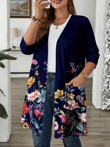 EMERY ROSE 大码女式休闲花卉印花宽松长袖夹克，秋季