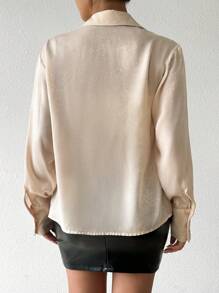 SHEIN Clasi Women's Shiny Satin Long Sleeve Blouse, Autumn