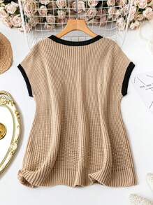 EMERY ROSE Plus Size Women's Summer Hemmed Round Neck Bat Short Sleeve Loose Casual Knitted Top