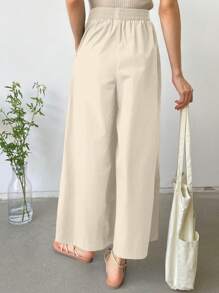 DAZY Women Elastic Waist Fashion Loose Comfy Casual Street Mid-Length Pants Fall - Khaki - View 2