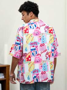 Manfinity VCAY Camisa informal holgada de manga corta tejida con estampado floral para hombres