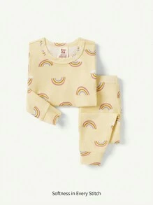 Cozy Pixies 2 Bộ Đồ Ngủ Rainbow In Họa Tiết Snug Fit Cho Bé Gái - Áo & Quần Dài Tay - Màu vàng - Xem 1