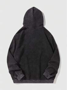 ROMWE MEN Street Life Men's Letter & Figure Print Casual Thermal Lined Hoodie, Spring Autumn - Black - View 2