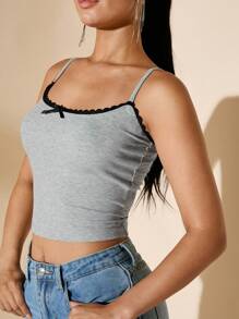 SHEIN BAE 女士夏季撞色蕾丝蝴蝶结装饰吊带背心 - 灰色 - 查看 5