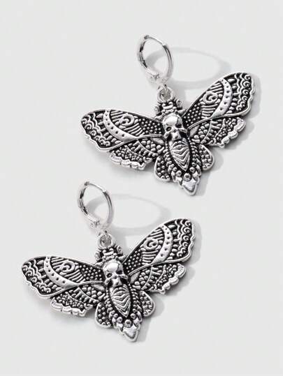 Goth 1pair Fashion Zinc Alloy Skull & Butterfly Drop Earrings For Women For Daily Decoration
