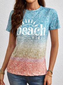 EMERY ROSE Women's Letter Print Short Sleeve T-Shirt - Blue - View 3