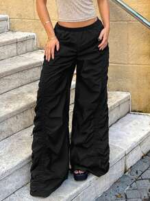Forever 21 Quần thể thao phong cách đường phố, quần cargo nữ gợi cảm, quần ống rộng dự tiệc, quần ống rộng mùa thu, quần dài đi lễ hội. - màu đen - Xem 8