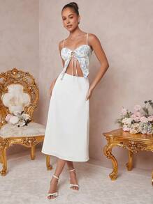 L'Amorae Top de encaje sin mangas con correa estampada - Multicolor - Ver 5