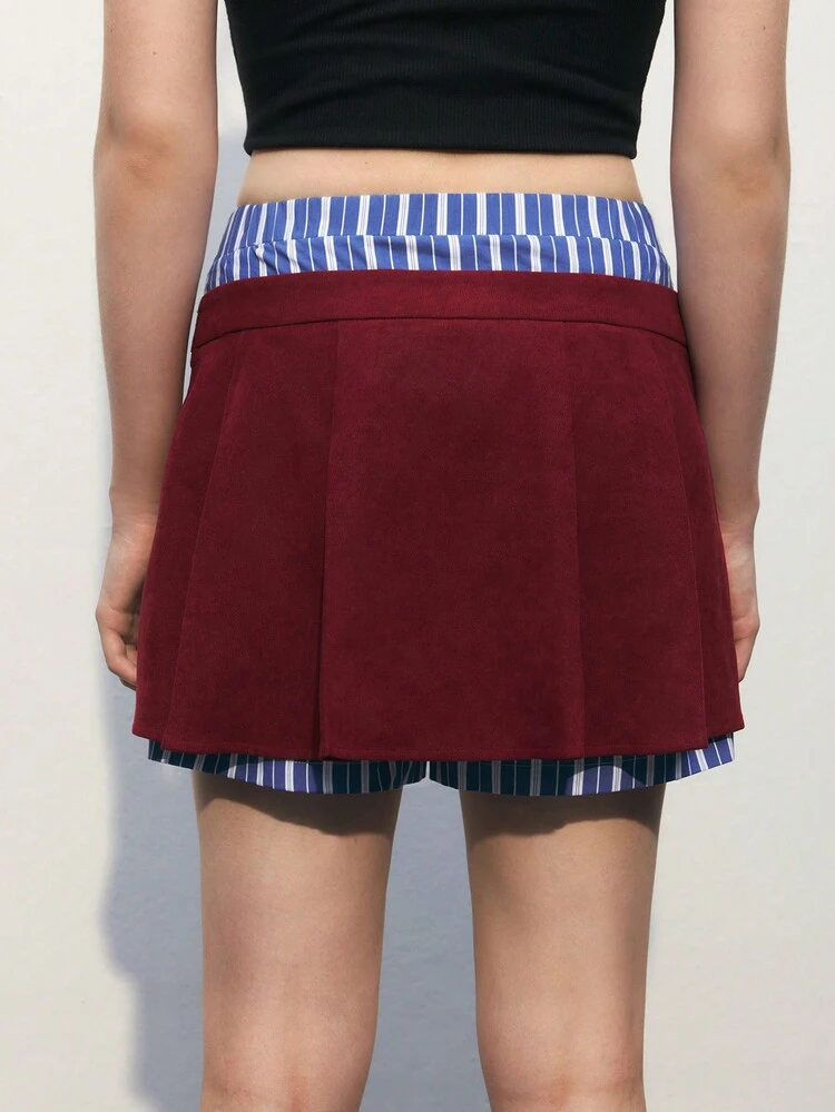 SHEIN Maija Women's Striped Pleated Pocket Skirt