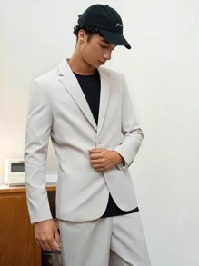 Manfinity VCAY 2pcs Men Loose Fit Casual Solid Color Long Sleeve Cardigan Jacket And Elastic Waist Straight Pants Suit