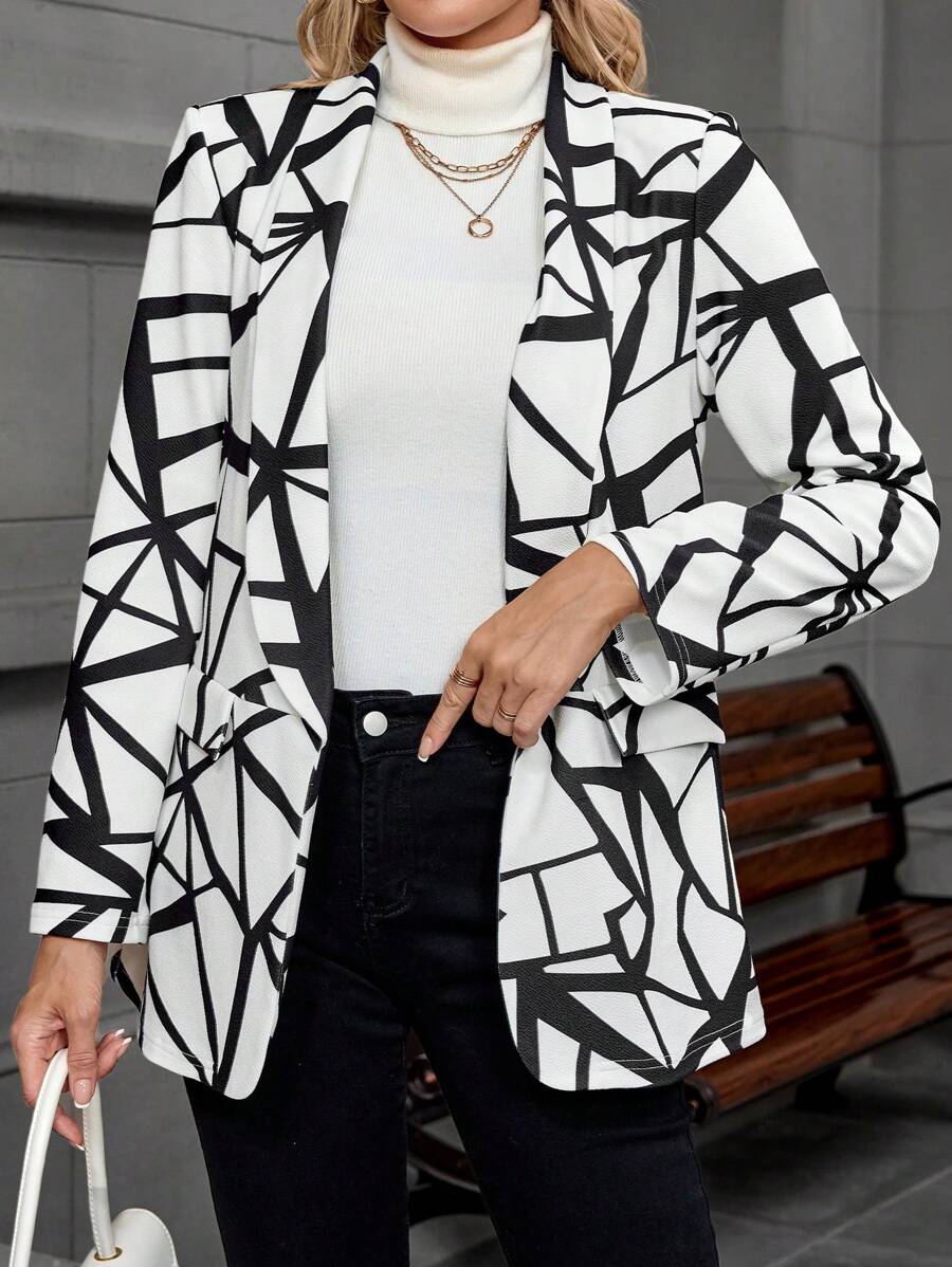 EMERY ROSE Áo khoác dài tay có cổ in họa tiết hình học Xuân/Thu cho nữ - Nhiều màu - Xem 1