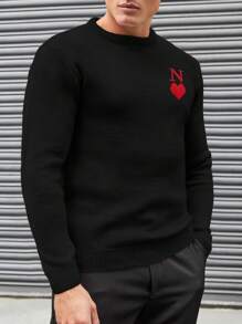RueChic Men Letter And Heart Printed Regular Sweater - Black - View 1
