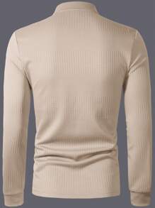 Manfinity Homme Áo thun polo tay dài cổ điển đơn sắc dành cho nam, mùa xuân và mùa hè, dành cho mùa thu - Màu be - Xem 2