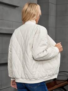 SHEIN LUNE Women Casual Solid Color Diamond Check Padded Coat, Autumn/Winter - Apricot - View 4