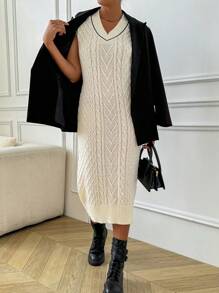 SHEIN LUNE 女式 V 领粗针织纹理无袖连衣裙和背心 - 彩色 - 查看 6