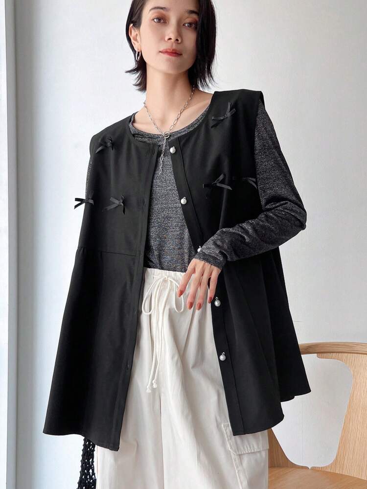 Women's Plain Bow Vest,Fall Clothes Women Jacket Women Coats