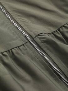 FRIFUL Women's Solid Zip Front Drop Shoulder Ruffle Hem Hooded Light Jacket, Spring Autumn,Fall Women Clothes Women Coats - Green - View 9