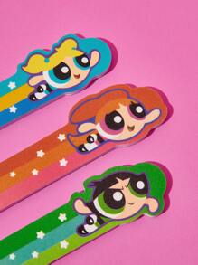 THE POWERPUFF GIRLS X SHEIN 3pcs Portable Cute Cartoon Figure & Letter Printed Nail File - Multicolor - View 5