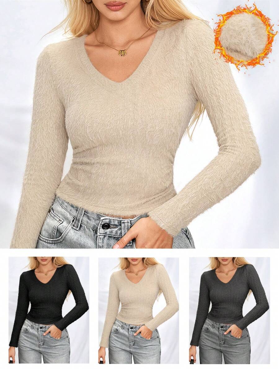 Chiquease Women's Plain And Simple Everyday Long-Sleeved T-Shirt Fall Top Set - Multicolor - View 1