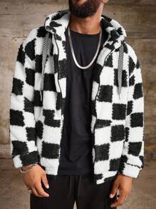 Manfinity Roughcore Áo khoác nam dài tay in họa tiết kẻ caro cỡ lớn thời trang cho mùa thu đông - Đen và trắng - Xem 5