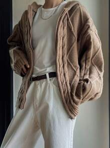 DAZY 女士休闲纯色连帽开衫，春秋装，秋季女装 - 咖啡棕 - 查看 7