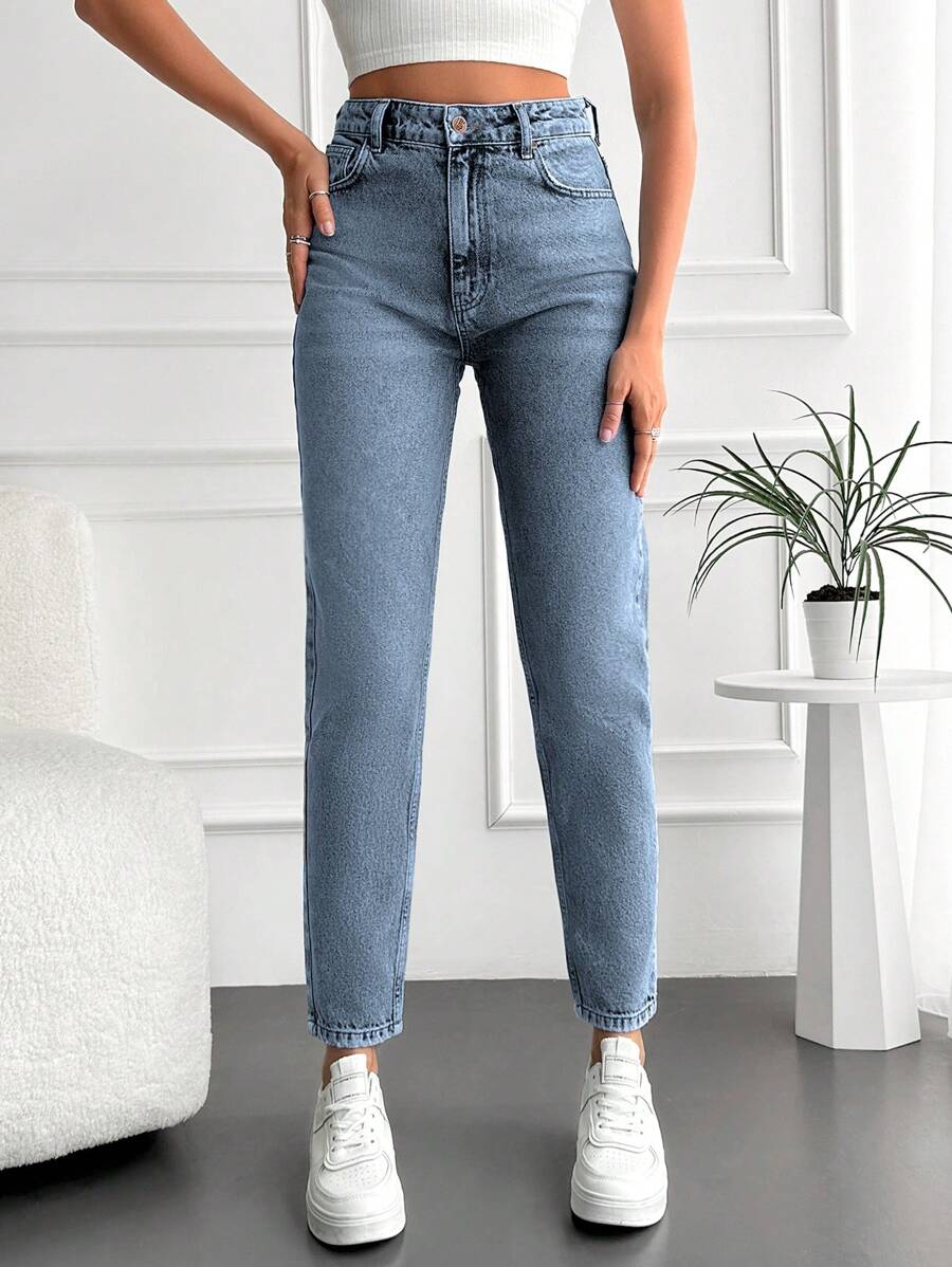 Cloudara High Waist Mom Fit Jeans - Grey - View 1