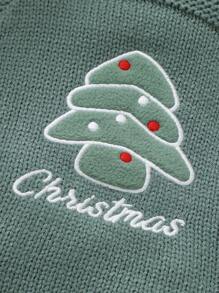 SHEIN Baby Girl Xmas Style Bodysuit Soft & Comfortable Baby Bodysuit With Christmas Tree Embroidery Design, Perfect For Baby To Keep Warm During Fall & Winter