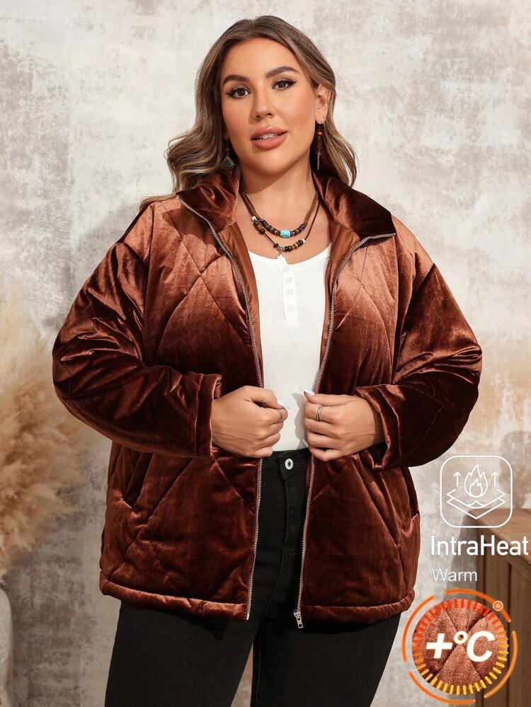 Plus Size Zip-Up Long Sleeve Casual Winter Padded Coat