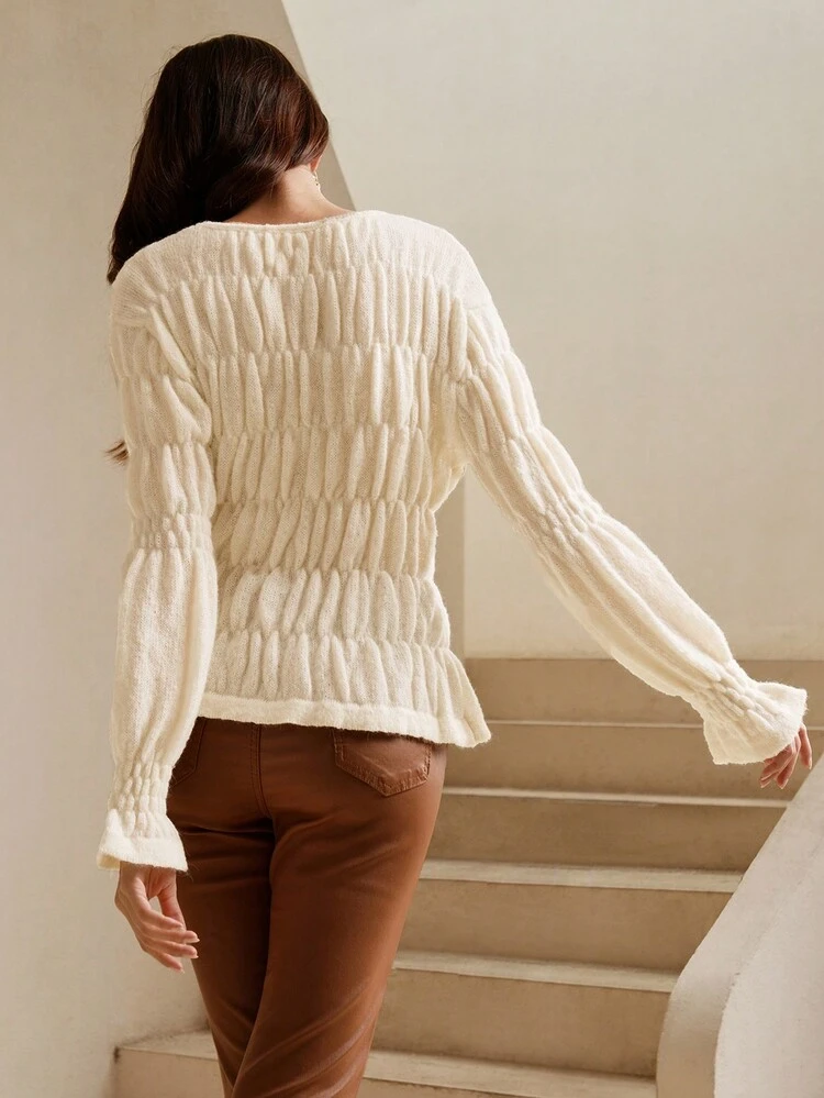 Plain Long Sleeve Sweater Top, Knit Pullover Fall Winter