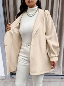 Calvaya Plus Size Hooded Drawstring Waist Long Sleeve Elegant Outerwear - Apricot - View 5