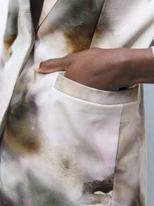 Maija 女士彩色泼墨花卉印花多色百搭经典扎染印花翻领长袖优雅时尚商务休闲西装外套 - 棕色 - 查看 3