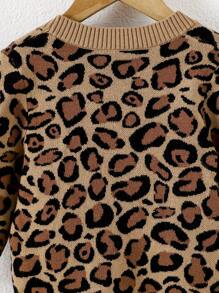 SHEIN Babygirl 秋冬时尚豹纹撞色长袖开衫 - 棕色 - 查看 6