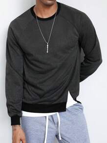 Manfinity Homme Men's Round Neck Raglan Sleeve Loose Casual Sweatshirt, Spring Autumn - Black - View 5