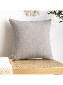 1pc Decorative Faux Linen Light Gray Pillow Cover, Modern Farmhouse Style Throw Pillow Case, Rustic Woven Texture, Suitable For Living Room, Bedroom, Car, Bed, Chair, Sofa Cushion - Light Grey - View 5