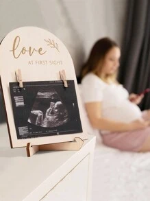 Accesorios fotográficos de recién nacido para niña en madera, disco de anuncio de nacimiento, letrero personalizado con nombre, recuerdo, marco de imagen de ultrasonido del embarazo - Multicolor - Ver 6