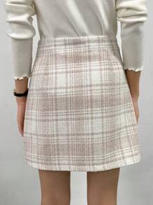 FRIFUL Women's Plaid A-Line Mini Skirt Fall,Winter - Apricot - View 8