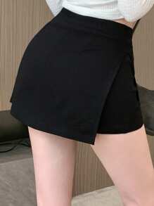 DAZY Women's Solid Color Side Slit Casual Skort - Black - View 5