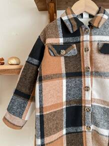 年轻女孩宽松格子羊毛休闲夹克 - 彩色 - 查看 4